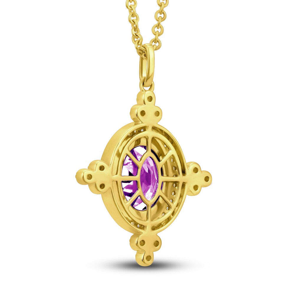 Natural Amethyst Pendant Necklace 1/4 ct tw Diamonds 14K Yellow Gold uBNLMW9Z