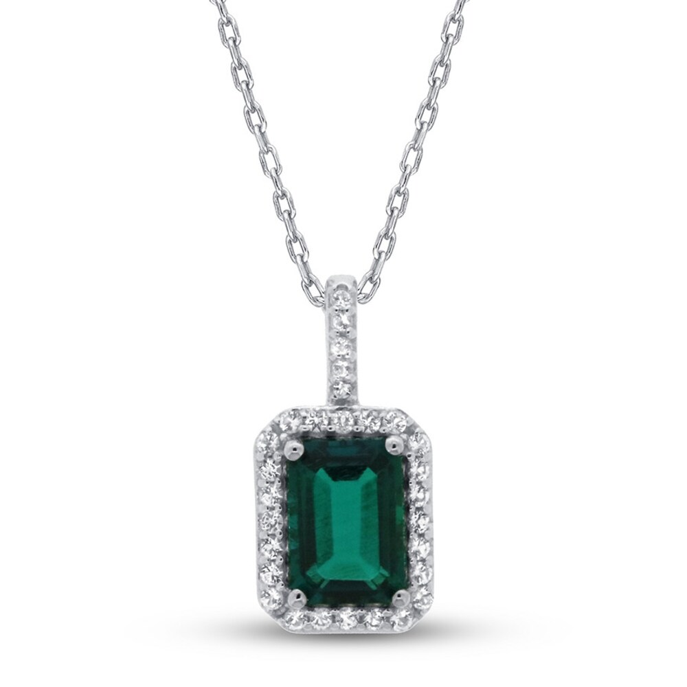 Lab-Created Emerald & White Topaz Necklace 10K White Gold uBOcnof4