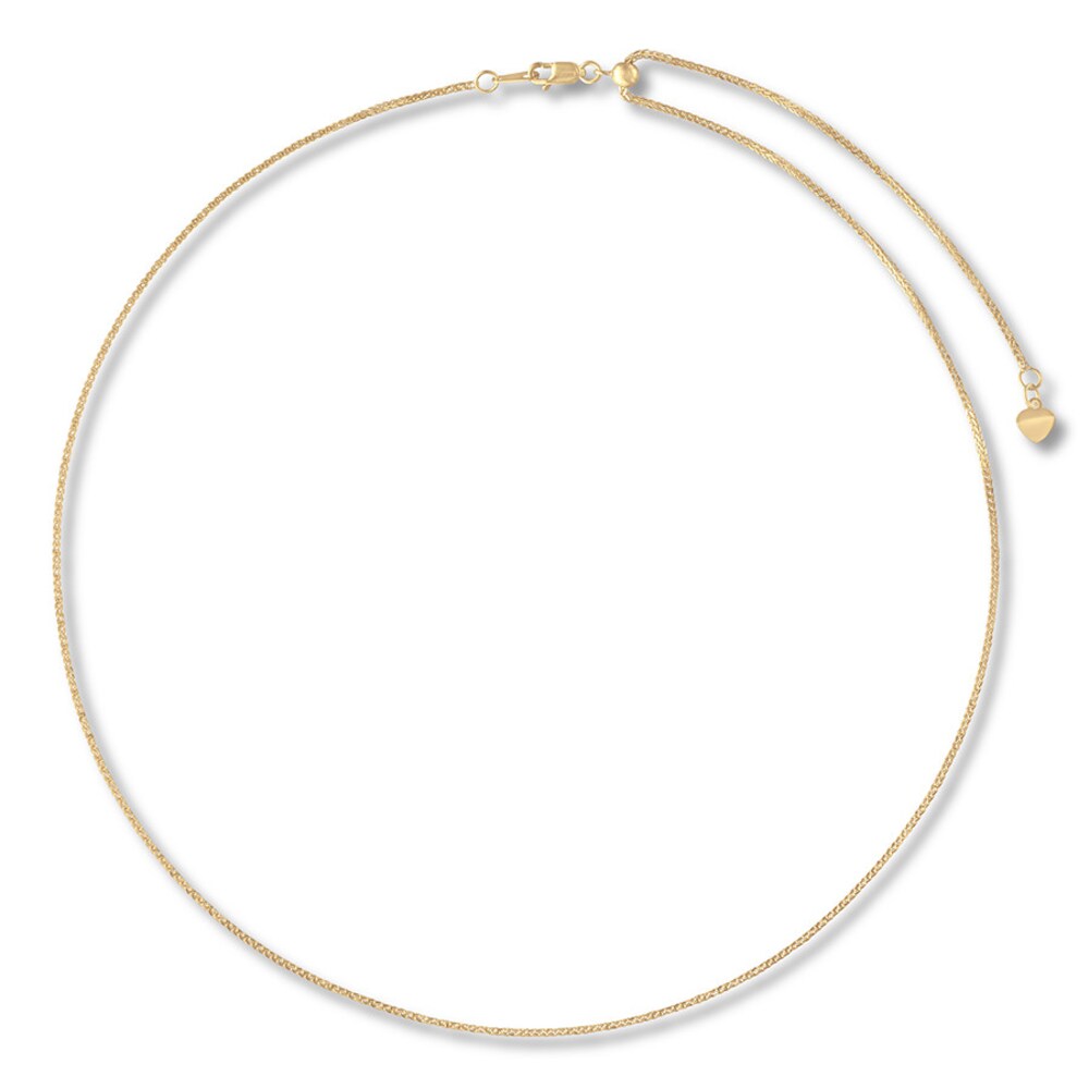 Wheat Chain Necklace 14K Yellow Gold Adjustable 20" uFteM05z