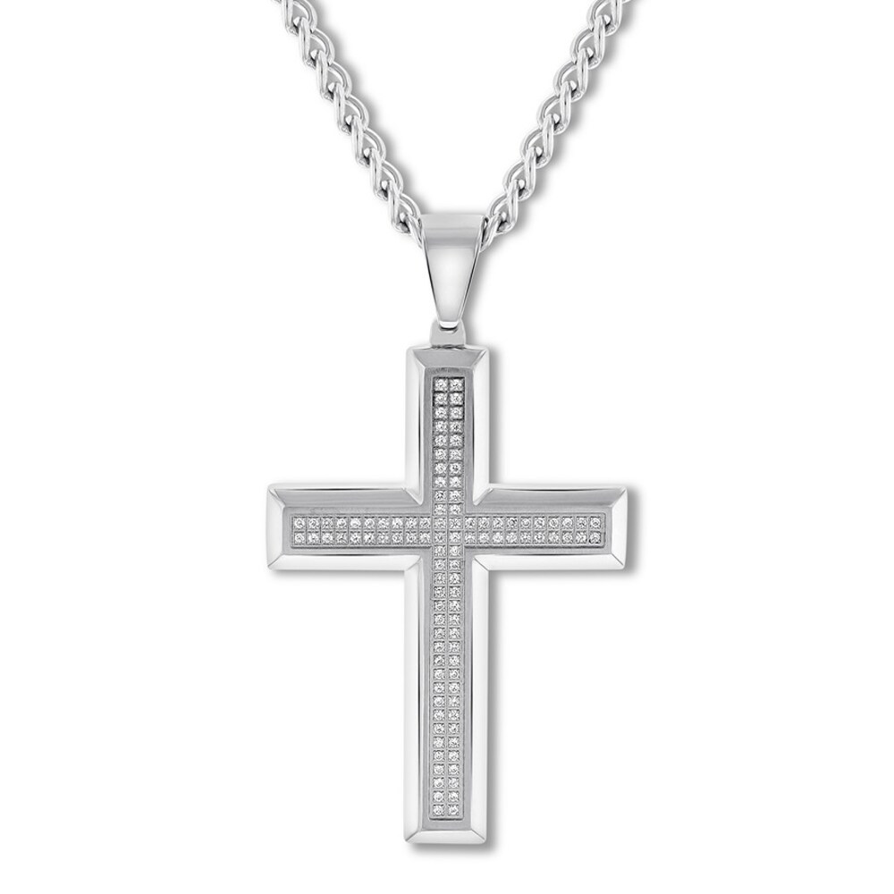 Diamond Cross Necklace 1/2 ct tw Stainless Steel 24" uHT8GgXw