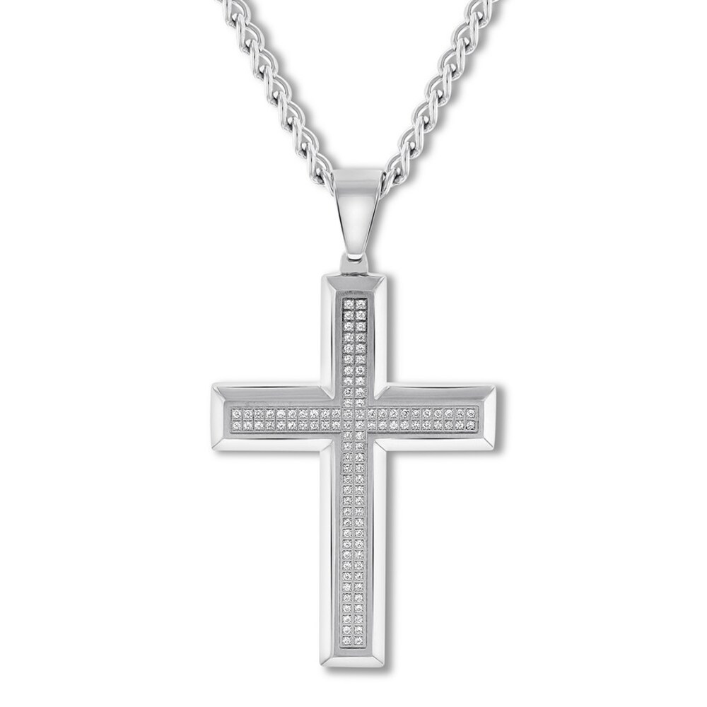 Diamond Cross Necklace 1/2 ct tw Stainless Steel 24\" uHT8GgXw