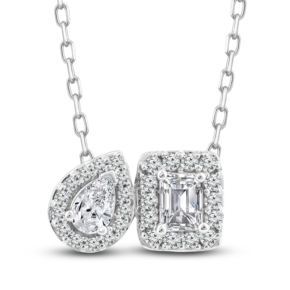 Diamond Pendant Necklace 1/2 ct tw Pear/Emerald/Round 14K White Gold 18" uIu4BgcN