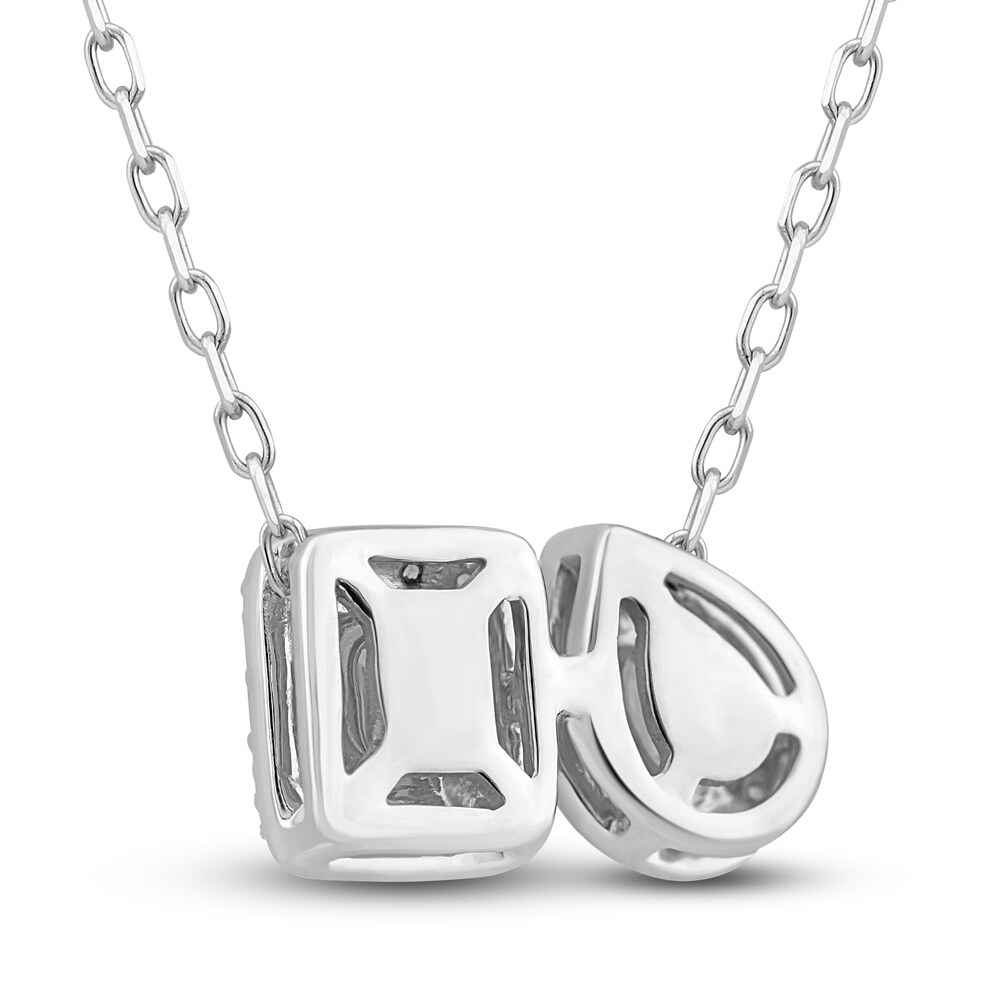 Diamond Pendant Necklace 1/2 ct tw Pear/Emerald/Round 14K White Gold 18\" uIu4BgcN