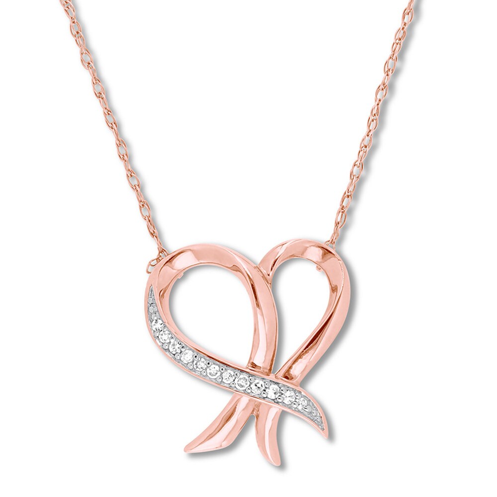 Ribbon Heart Necklace 1/20 ct tw Diamonds 10K Rose Gold uLqnwzj4