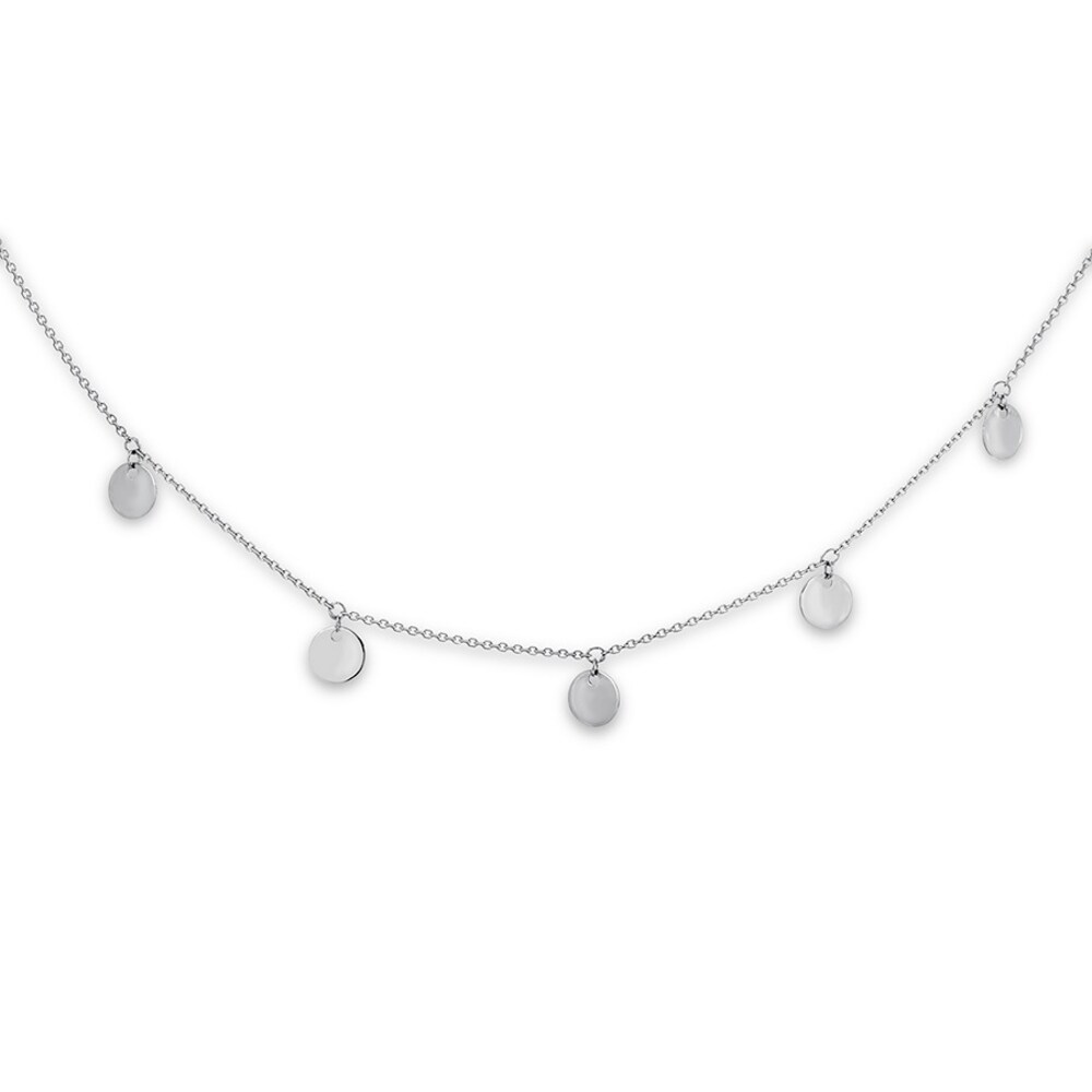 Dangle Disc Choker Necklace 14K White Gold 14" Adjustable uRX19sUg