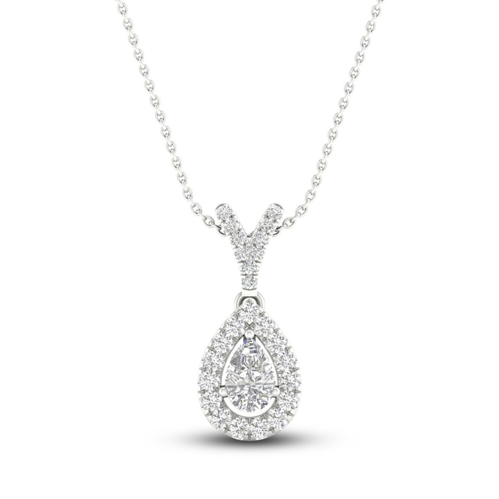 Diamond Necklace 1/4 ct tw Pear-shaped/Round 10K White Gold 18\" uXqeaVxm