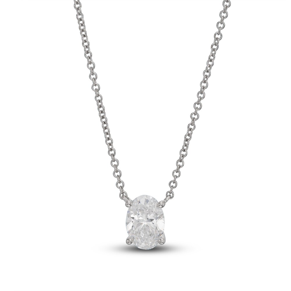 Lab-Created Diamond Solitaire Necklace 1 ct tw Oval 14K White Gold 19" (SI2/F) uf7poCQj