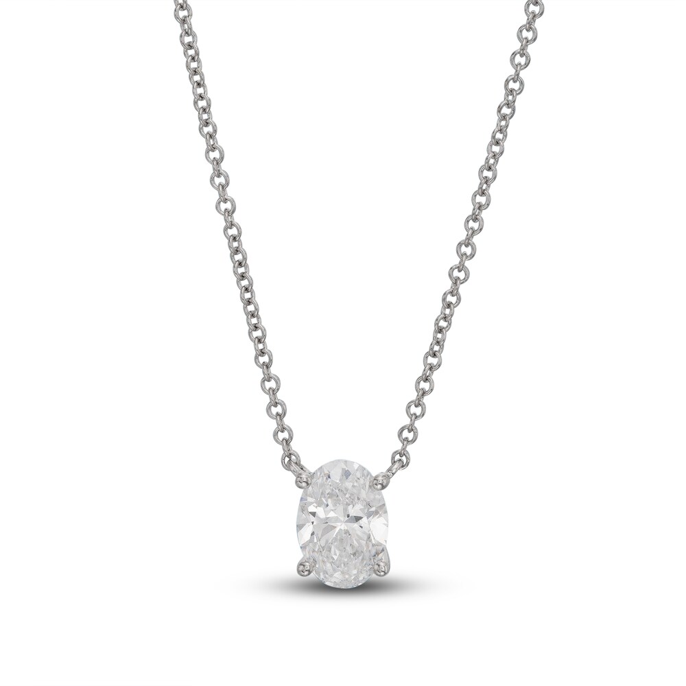 Lab-Created Diamond Solitaire Necklace 1 ct tw Oval 14K White Gold 19\" (SI2/F) uf7poCQj