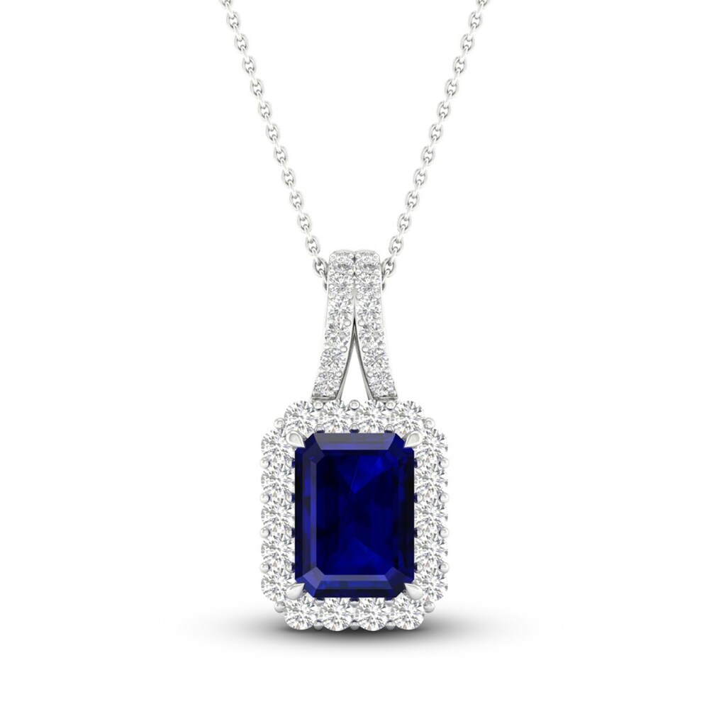 Lab-Created Blue Sapphire & Lab-Created White Sapphire Necklace 10K White Gold 18" uiu2GfT8