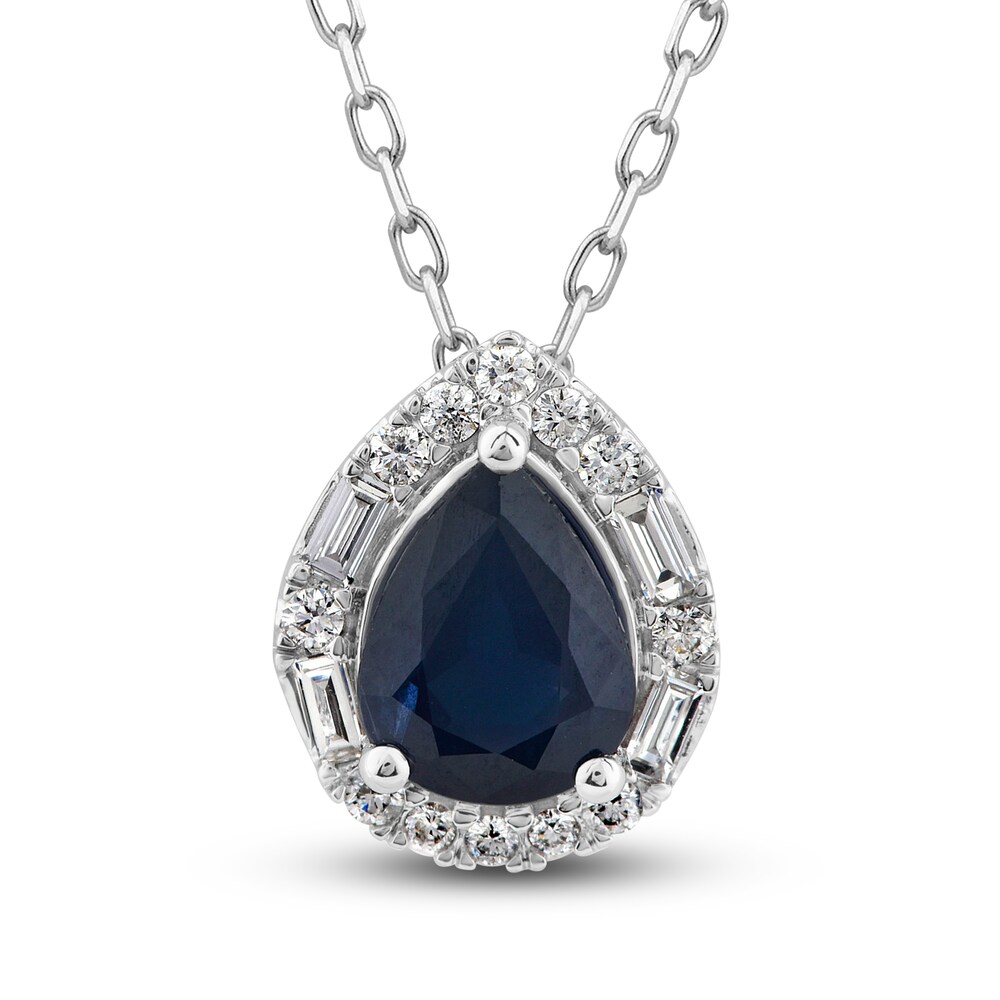 Natural Blue Sapphire Pendant Necklace 1/5 ct tw Diamonds 14K White Gold ukGrgHSd