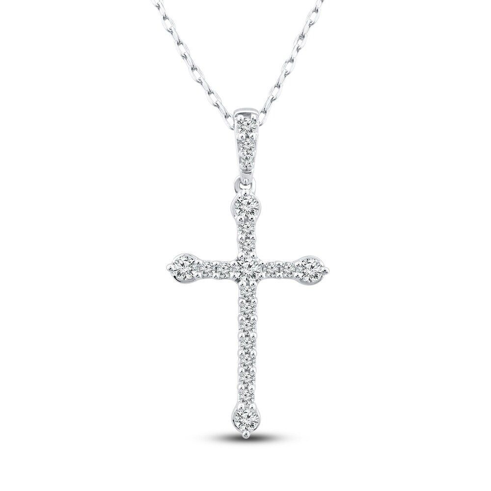 Diamond Cross Necklace 1/4 ct tw Round 10K White Gold ukLwmuw9