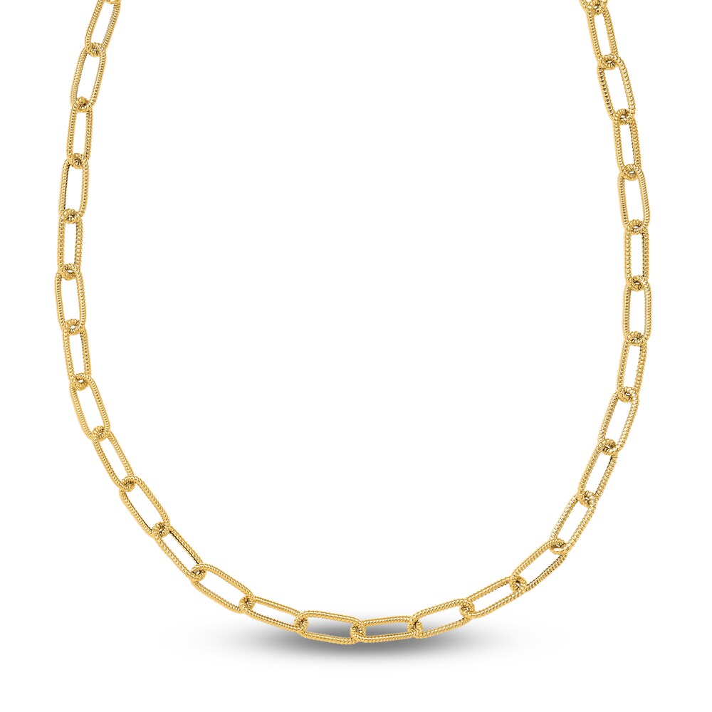 Polished Textured Paperclip Link Necklace 14K Yellow Gold 23.5-Inch uko01SgB