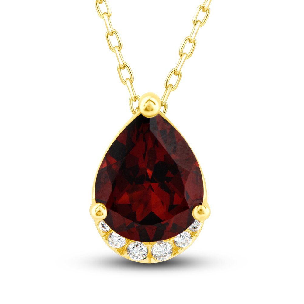 Natural Garnet Pendant Necklace 1/15 ct tw Diamonds 10K Yellow Gold 18\" uljusr7z