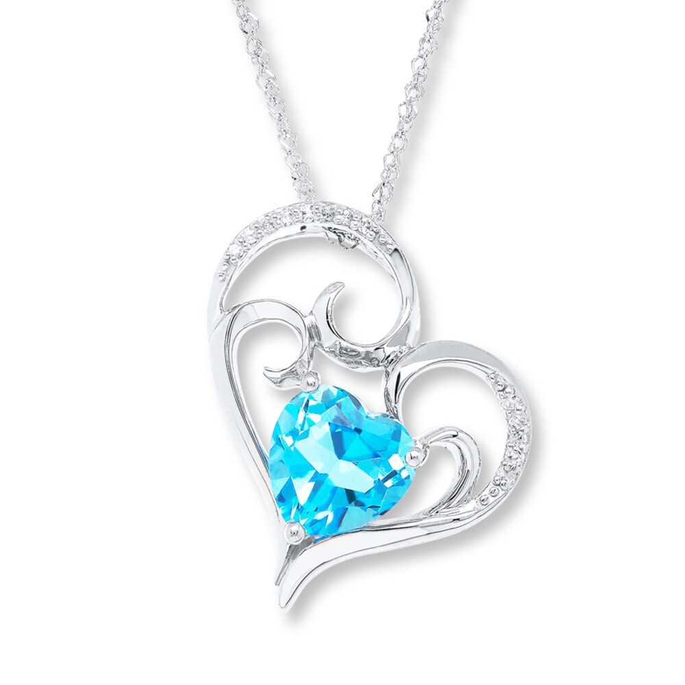 Blue Topaz Heart Necklace Diamond Accents 10K White Gold uof2m5xp