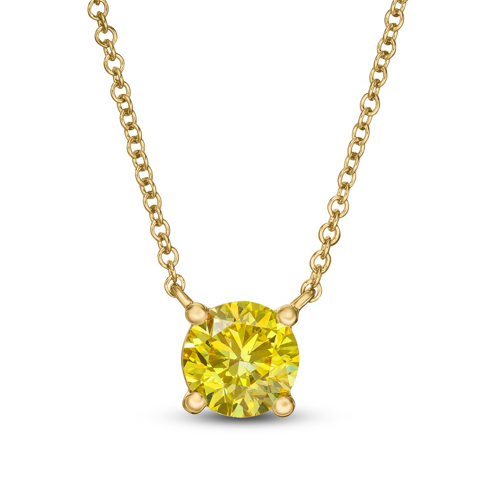 Lab-Created Diamond Solitaire Necklace 1 ct tw Round 14K Yellow Gold uq0bdcBs [uq0bdcBs]