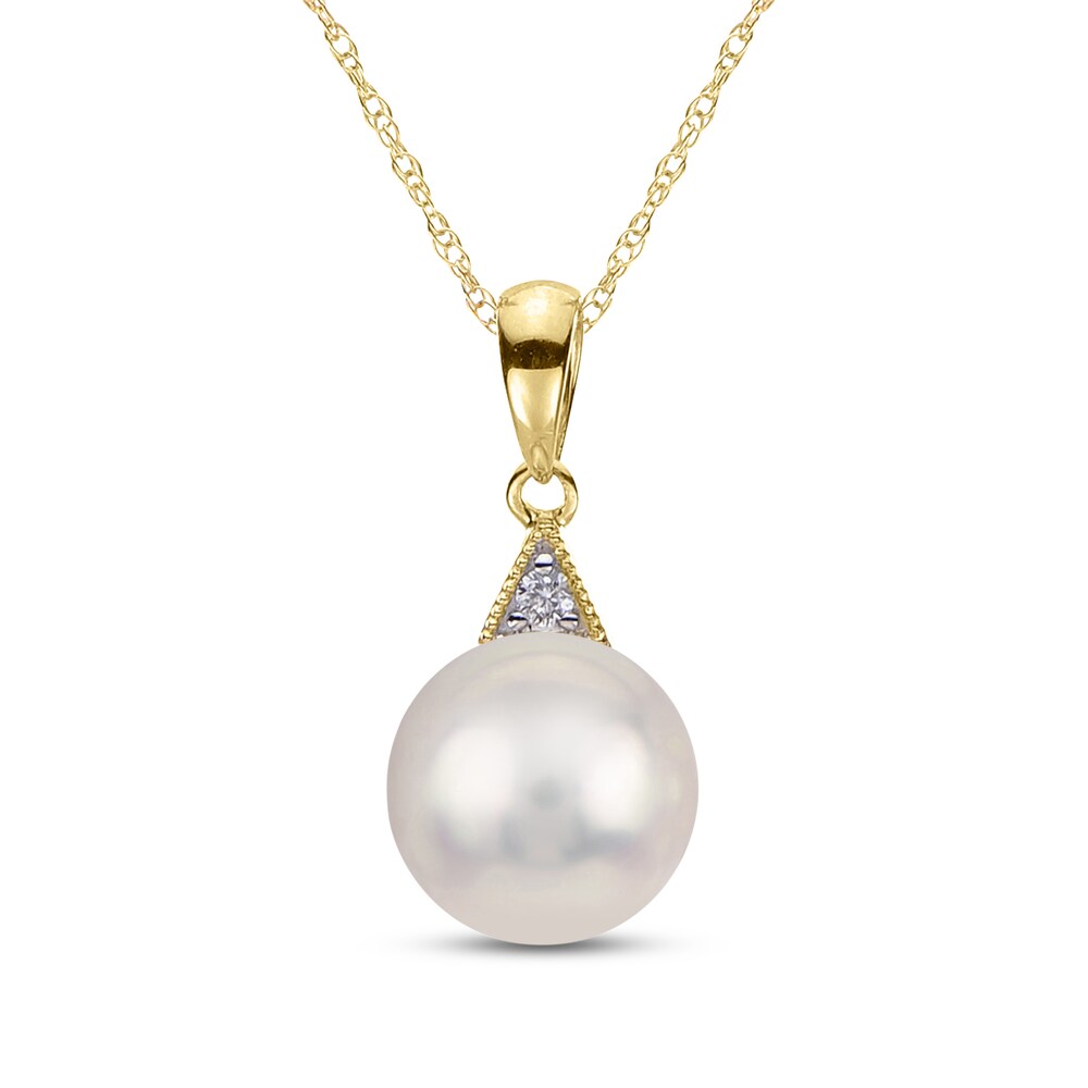 Cultured Akoya Pearl Pendant Necklace Diamond Accent Round 14K Yellow Gold urN3rRat