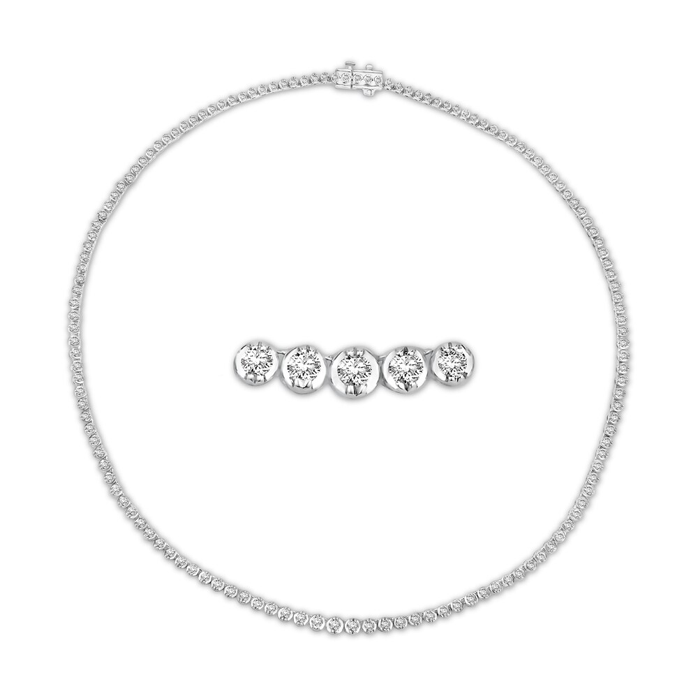 Certified Diamond 5 ct tw Round 18K White Gold Tennis Necklace urRl5NPR