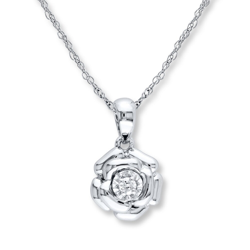 Diamond Flower Necklace 1/20 Carat Round-cut Sterling Silver uyMoVCTs