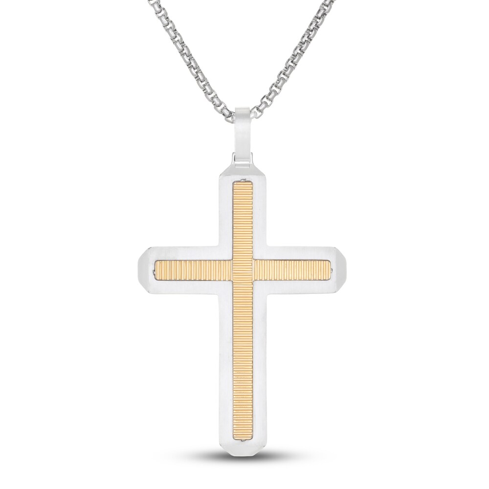 Cross Necklace Yellow Ion-Plated Stainless Steel 24" v147r6nK