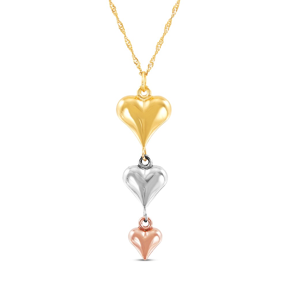 Triple Heart Drop Necklace 10K Tri-Tone Gold v7yiOUQ5