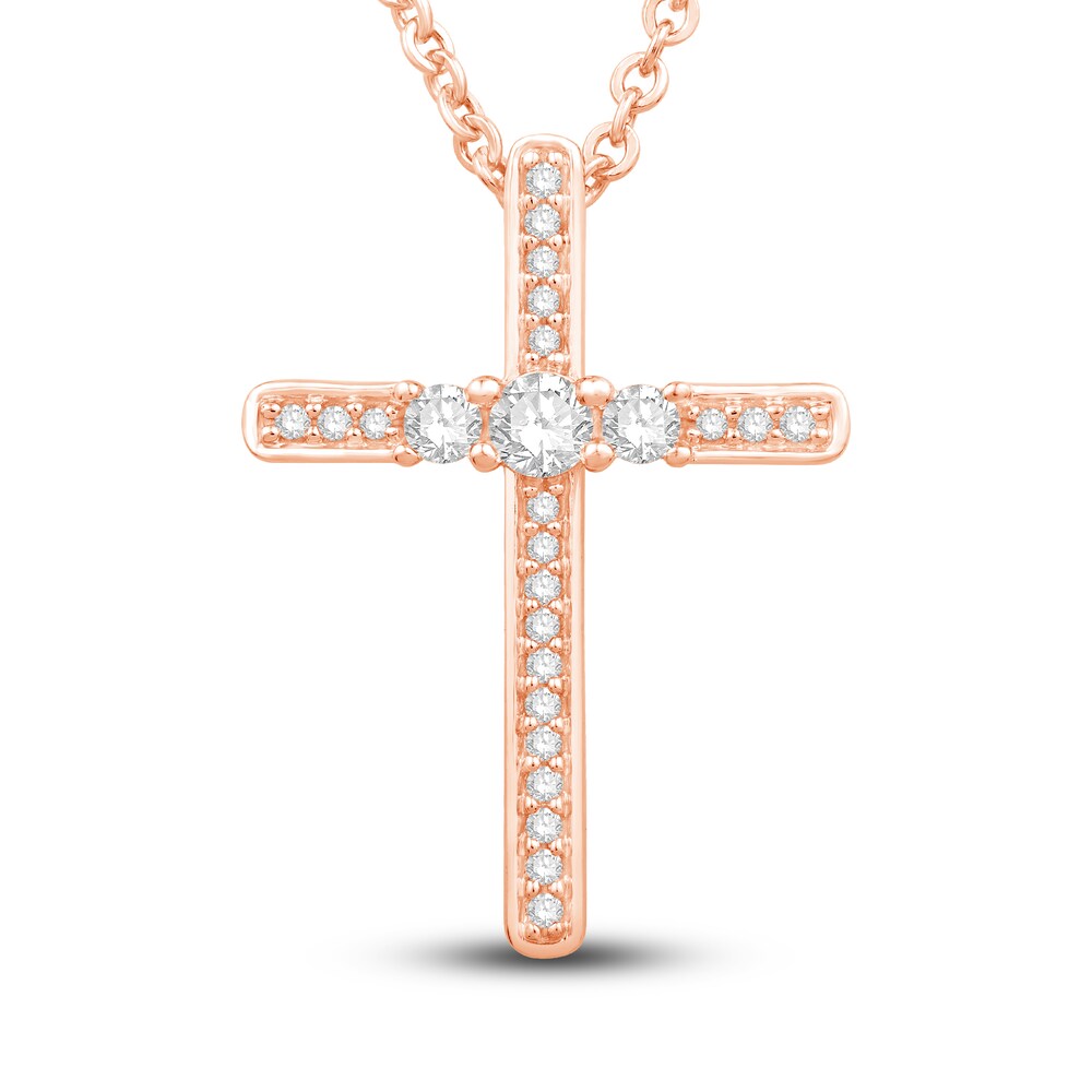 Diamond Cross Necklace 1/3 ct tw Round 10K Rose Gold 18" vGVYE1c7