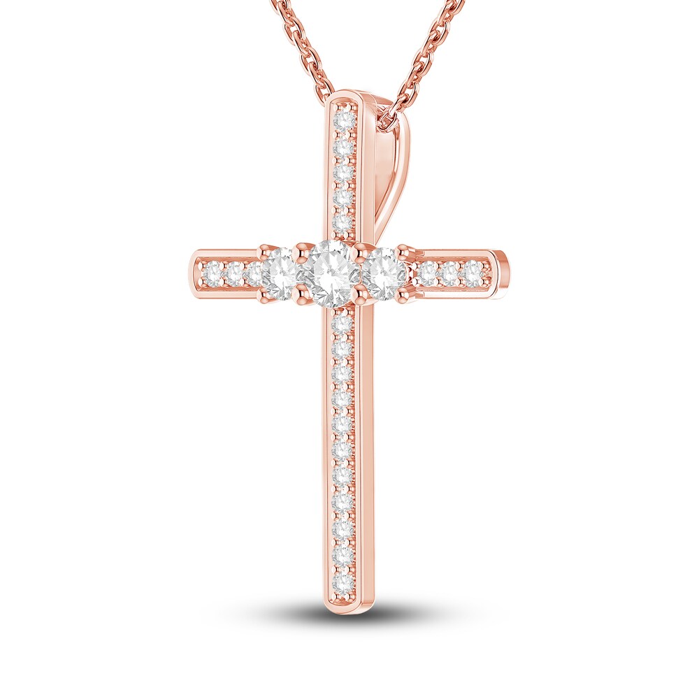 Diamond Cross Necklace 1/3 ct tw Round 10K Rose Gold 18\" vGVYE1c7