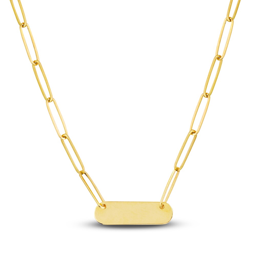 Bar Paperclip Necklace 14K Yellow Gold 18" vI0cM0q5