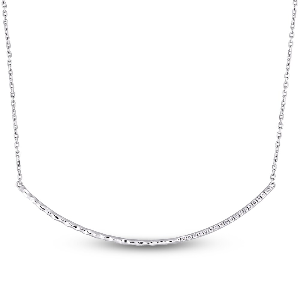 Diamond Curve Bar Necklace 1/6 ct tw Round 14K White Gold 30\" vK52FGzw