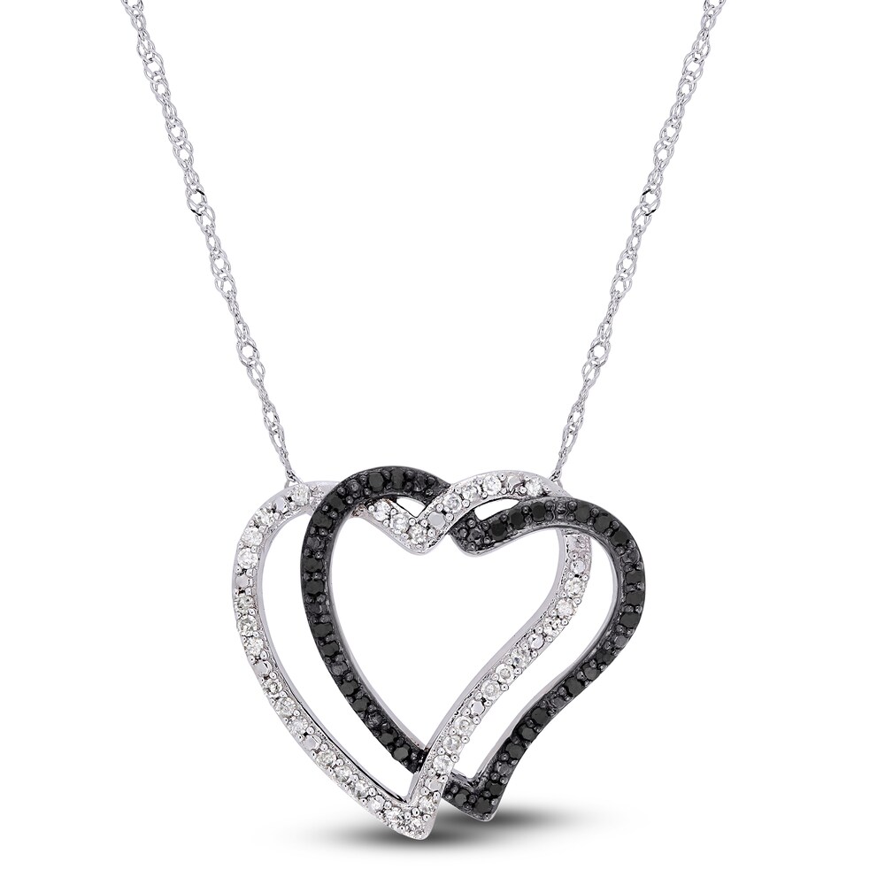 Black & White Diamond Heart Necklace 1/4 ct tw Round 10K White Gold 17\" vKQUDDtO