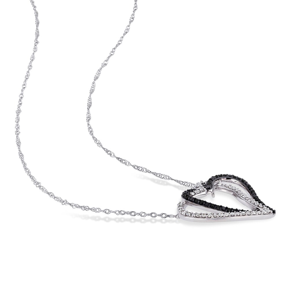 Black & White Diamond Heart Necklace 1/4 ct tw Round 10K White Gold 17\" vKQUDDtO