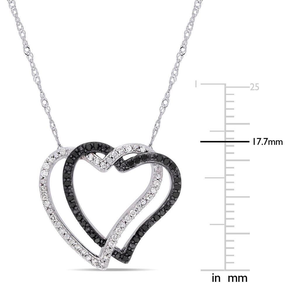 Black & White Diamond Heart Necklace 1/4 ct tw Round 10K White Gold 17\" vKQUDDtO