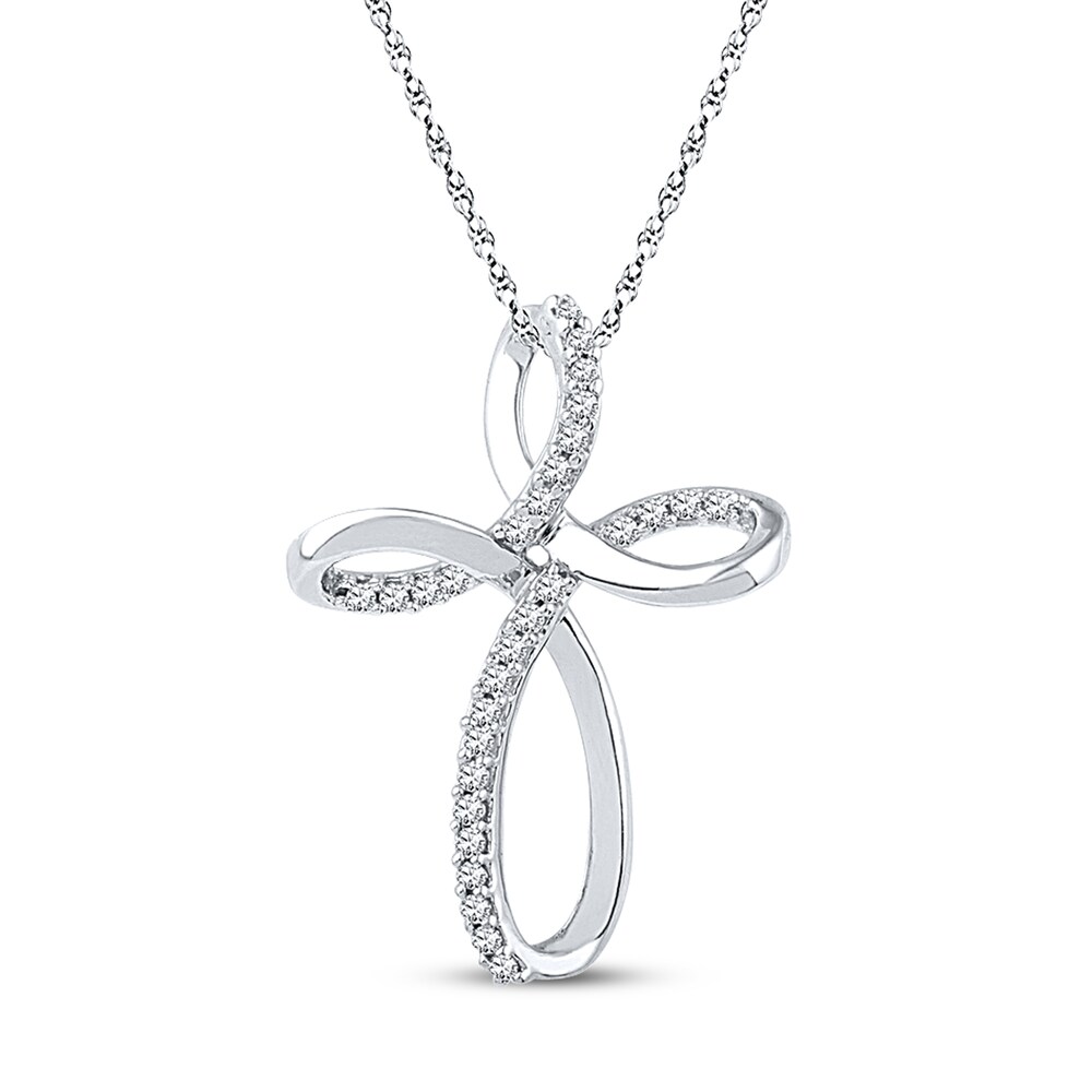 Diamond Cross Necklace 1/6 ct tw Round-cut 10K White Gold vVDDMP22