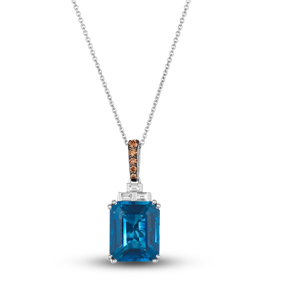 Le Vian Natural Blue Topaz Pendant Necklace 1/6 ct tw Diamonds 14K Vanilla Gold 19" vaFipyui