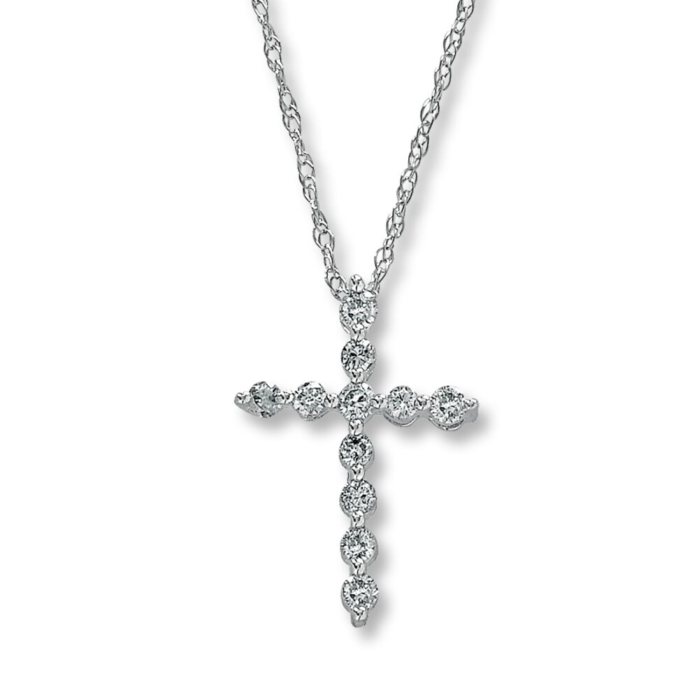 Diamond Cross Necklace 1/6 ct tw Round-Cut 10K White Gold vcxHZO5d