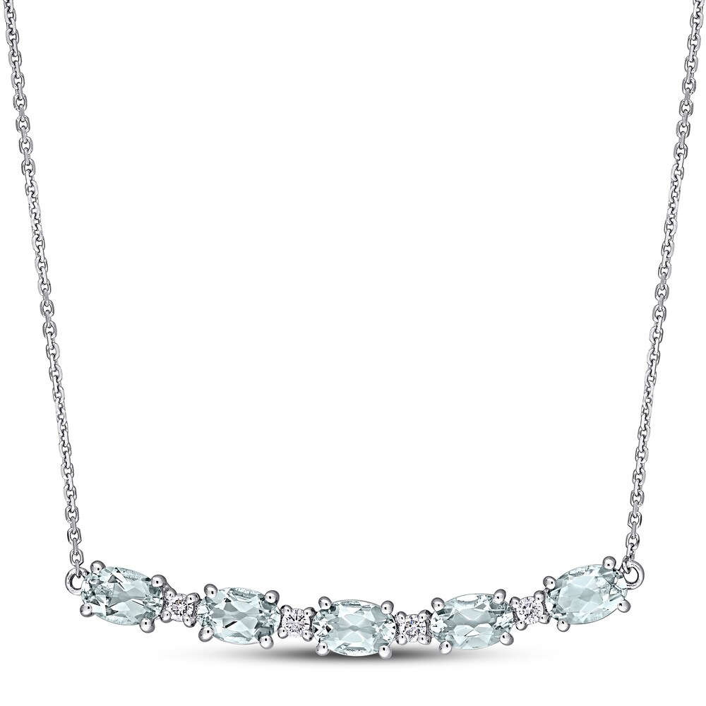 Natural Aquamarine Necklace 1/8 ct tw Diamonds 14K White Gold vhVidMDm [vhVidMDm]