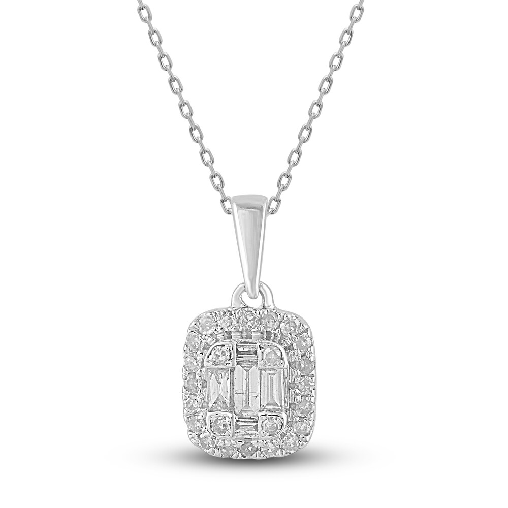 Diamond Necklace 1/5 ct tw Round/Baguette 14K White Gold 18" vlJW3XS3