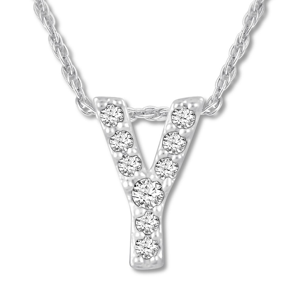 Diamond Initial Y Necklace 1/20 ct tw Round-cut 10K White Gold vrAG3zZW