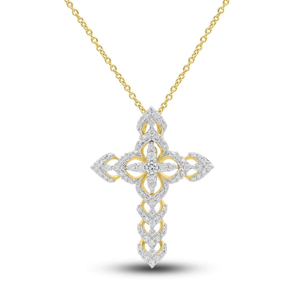 Diamond Cross Necklace 1/4 ct tw Round 14K Yellow Gold 18\" vvxW3em2 [vvxW3em2]