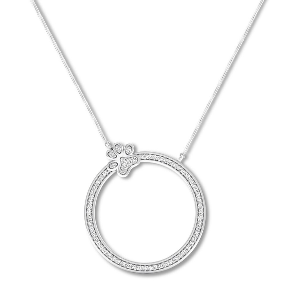 Diamond Paw Print Necklace 1/5 ct tw Round-cut 10K White Gold vzc47dAF