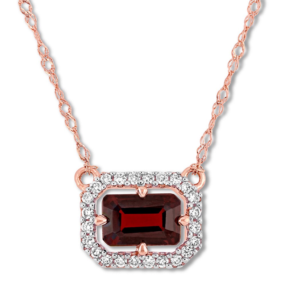 Garnet Necklace 1/10 carat tw Diamonds 14K Rose Gold w1z23Hxc