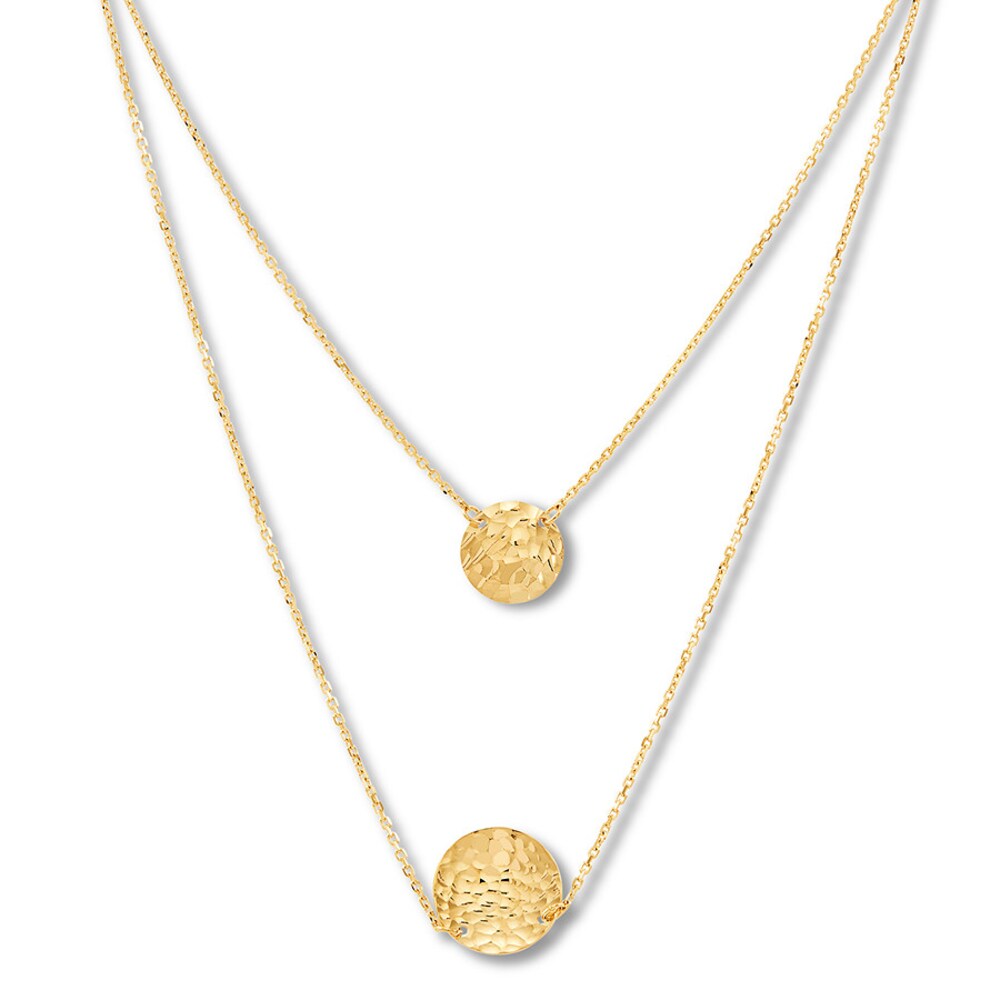 Textured Disc Layered Necklace 10K Yellow Gold 17" Length w74SwRBX