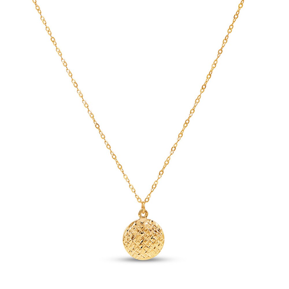 Textured Disc Necklace 10K Yellow Gold 17" w7ezcy3z