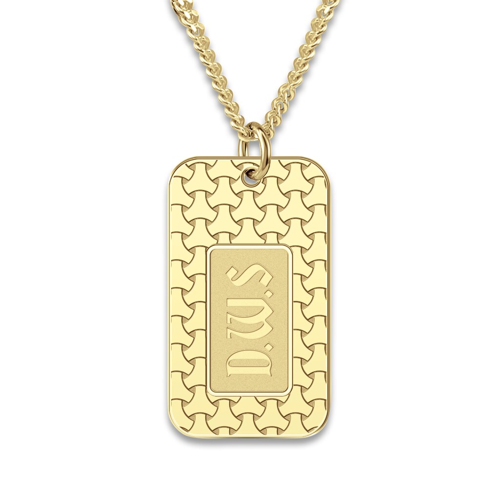 Men\'s Engravable Dog Tag Pendant Necklace Yellow Gold-Plated Sterling Silver 22\" wGqlGKLM