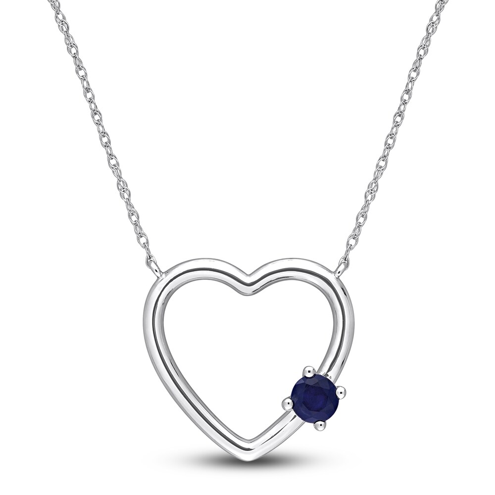 Natural Sapphire Heart Pendant Necklace 10K White Gold 17" wHtqTBjc