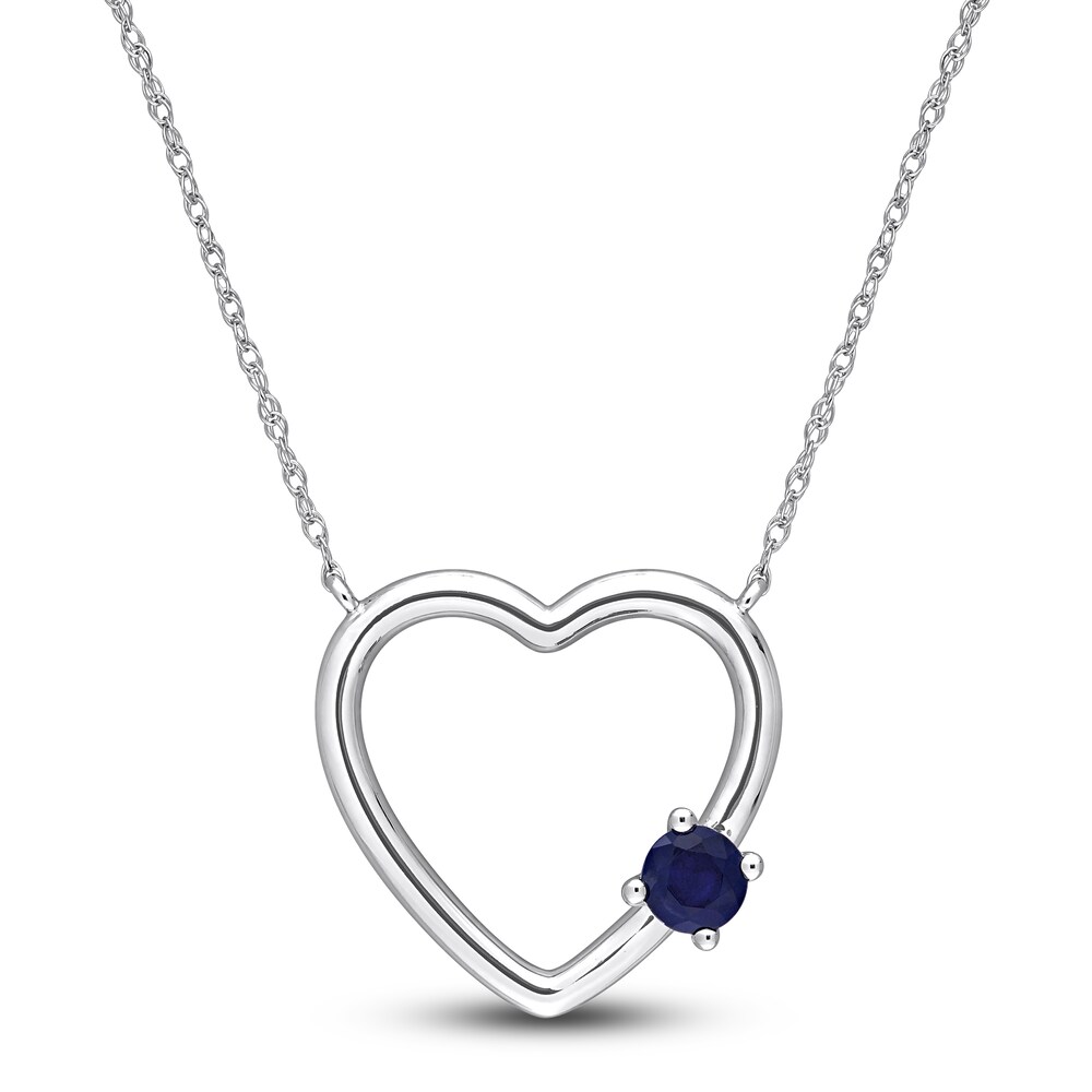 Natural Sapphire Heart Pendant Necklace 10K White Gold 17\" wHtqTBjc