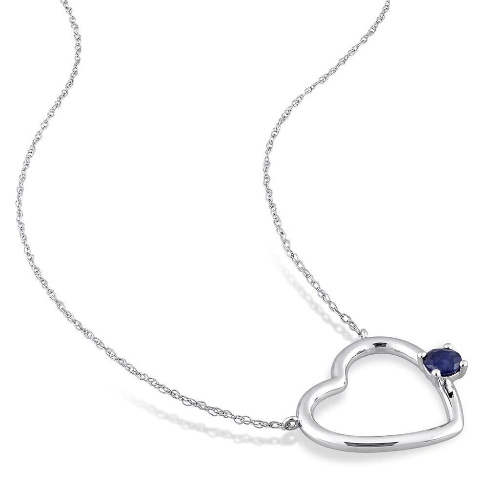 Natural Sapphire Heart Pendant Necklace 10K White Gold 17\" wHtqTBjc