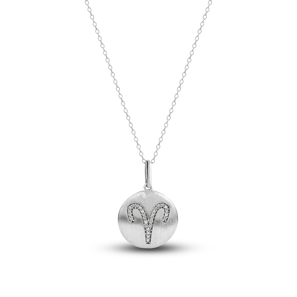 Diamond Aries Zodiac Pendant Necklace 1/10 ct tw Round 14K White Gold wZCiRVRy [wZCiRVRy]