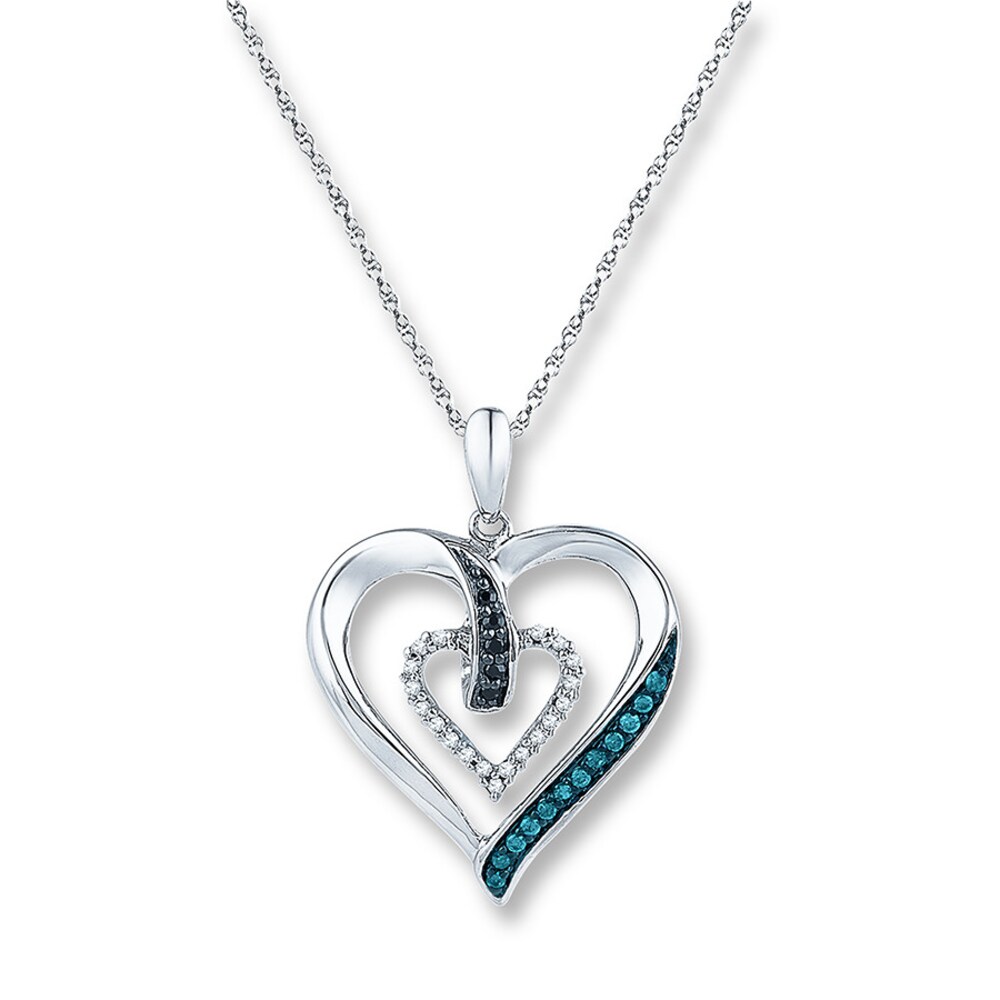 Diamond Heart Necklace 1/6 ct tw Blue & Black Sterling Silver wgM9rlKw