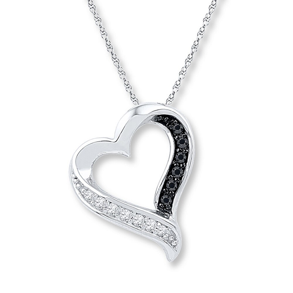 Black/White Diamond Heart Necklace 1/10 ct tw 10K White Gold wmXrQhdT
