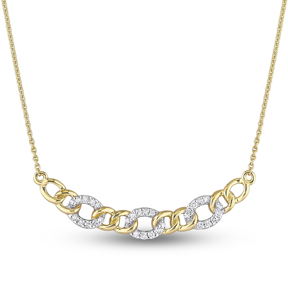 Diamond Oval Link Necklace 1/10 ct tw Round 10K Yellow Gold 17" wrUNfORi